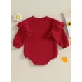 thumbnail image 3 of Infant Baby Girls Sweatshirt Jumpsuit Solid Color Round Neck Ruffled Long Sleeve Romper, 3 of 8