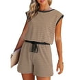 thumbnail image 4 of Women's Summer Romper, Cap Sleeve, Striped Shorts Overalls, Adjustable Drawstring Waist, Comfortable for Summer, 4 of 7