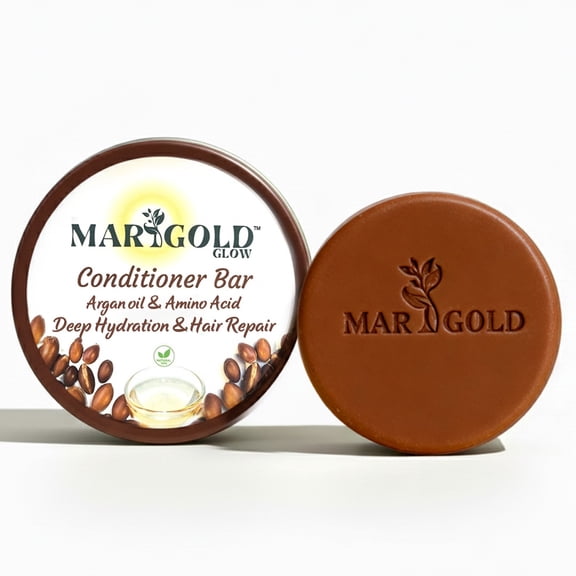 Marigold Glow Argan Oil Conditioner Bar – Solid Hair Conditioner with Amino Acids – Sandalwood & Vanilla – 3 oz