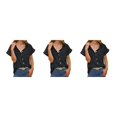 thumbnail image 4 of Jumpingount Camisa casual para mujer Blusa de manga corta con cuello en V con bolsillo Oficina Dama Playa Vacaciones Verano Top Ropa Negro XXL Negro XXL 3piezas Jumpingount CBP234817, 4 of 6