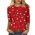 thumbnail image 2 of Aobny Holiday Blouses for Women Valentine Heart Blouse 3/4 Sleeve Pullover Crew Neck Red Plus Size Going Out Tops,XXL, 2 of 5