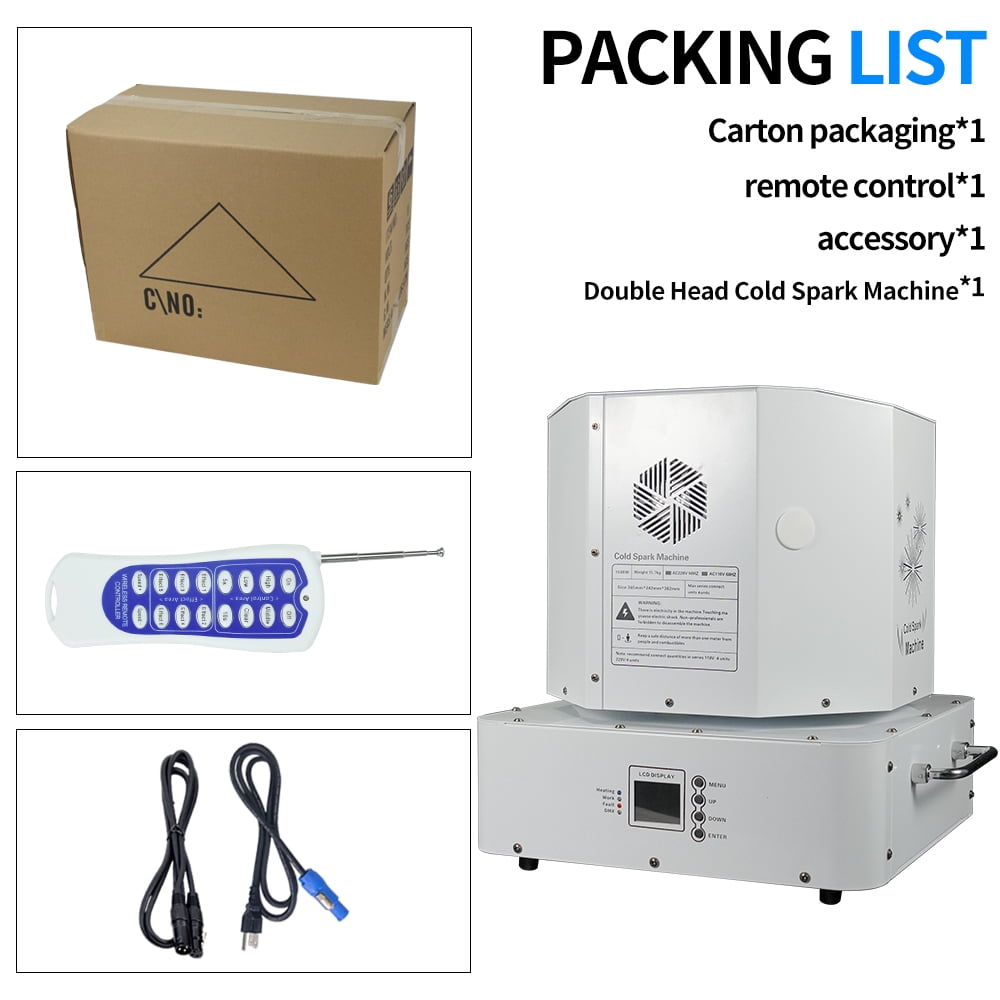 1500W Double Head Cold Spark Machine DMX512 Firework Machine 3-16ft Adjustable for Wedding Stage Party DJ Disco,White