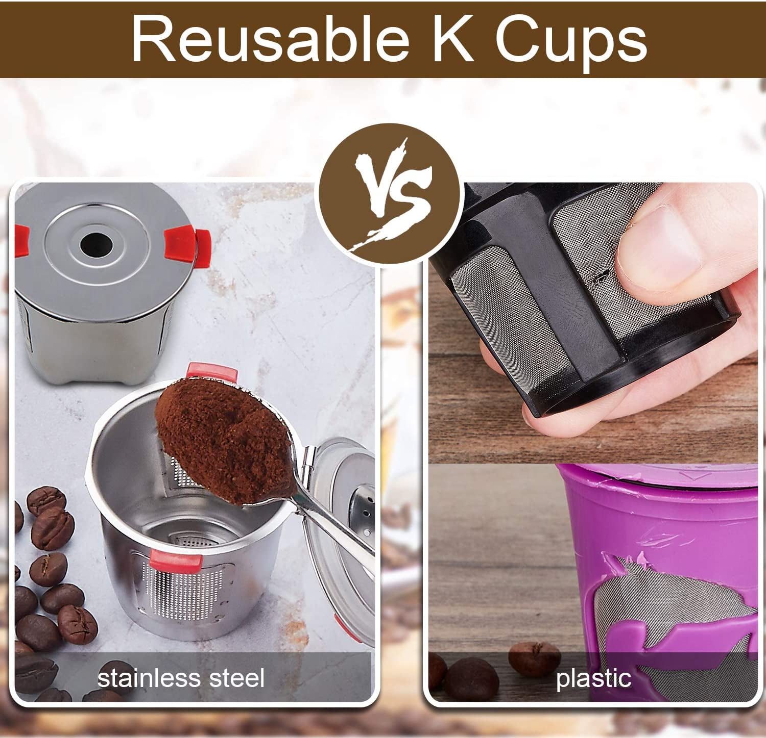2 Pack Reusable K Cups, Eco Friendly Stainless Steel Mesh Filter Cup