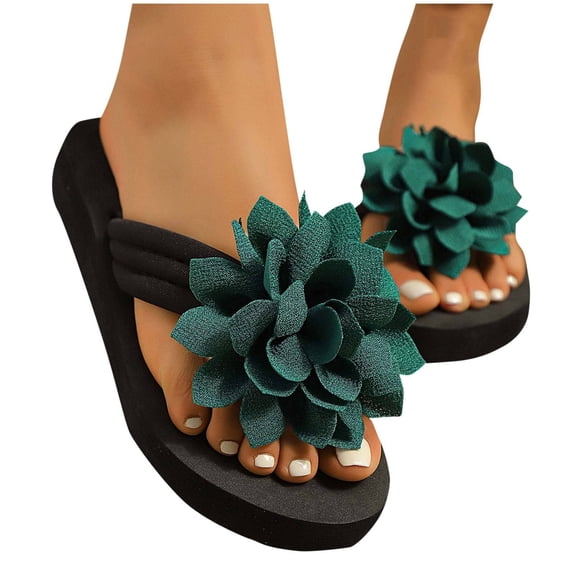 Women's Flower Sandals Dressy Flip Flops Non-Slip Summer Thong Beach Slides Casual Outdoor Comfortable Flat Sandals Vacation