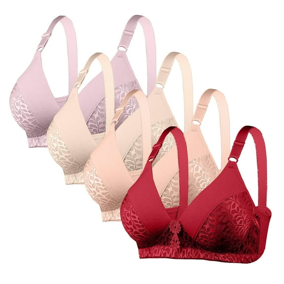 GERsome 4 Pack Women's Bras Wireless Full Coverage Plus Size Minimizer Non Padded Comfort Soft Bra Assorted Color