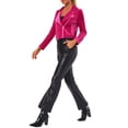 thumbnail image 2 of INSPIRE CHIC Veste de Moto Courte en Velours pour Femme à Revers Cranté avec Fermeture Éclair TP Rose Vif, 2 of 5