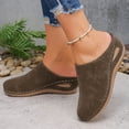 thumbnail image 3 of Wide Feet Heels Distressed Faux Leather Clogs Mules Closed Toe Wedge Heel Rubber Sole Slippers, 3 of 7