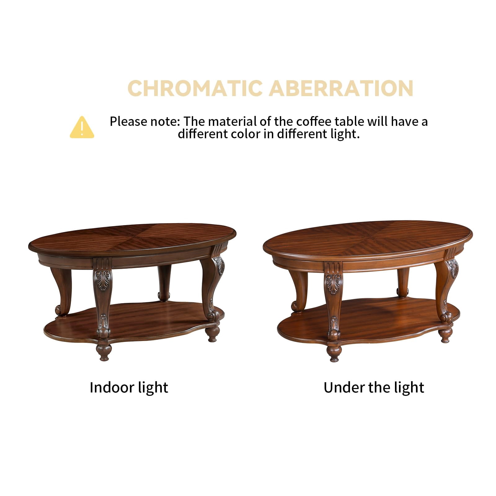 LKTART 3-Piece Vintage Oval Coffee Table Set - Cherry Wood Table with Carved Legs for Living Room & Office