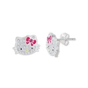 Hello Kitty Girl's Sterling Silver Clear Crystal Stud Earrings for Kids