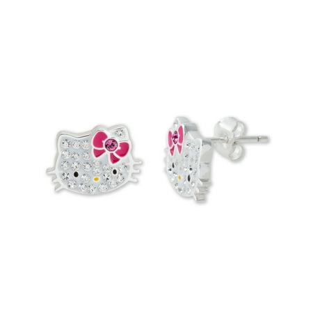 Hello Kitty Girl's Sterling Silver Clear Crystal Stud Earrings