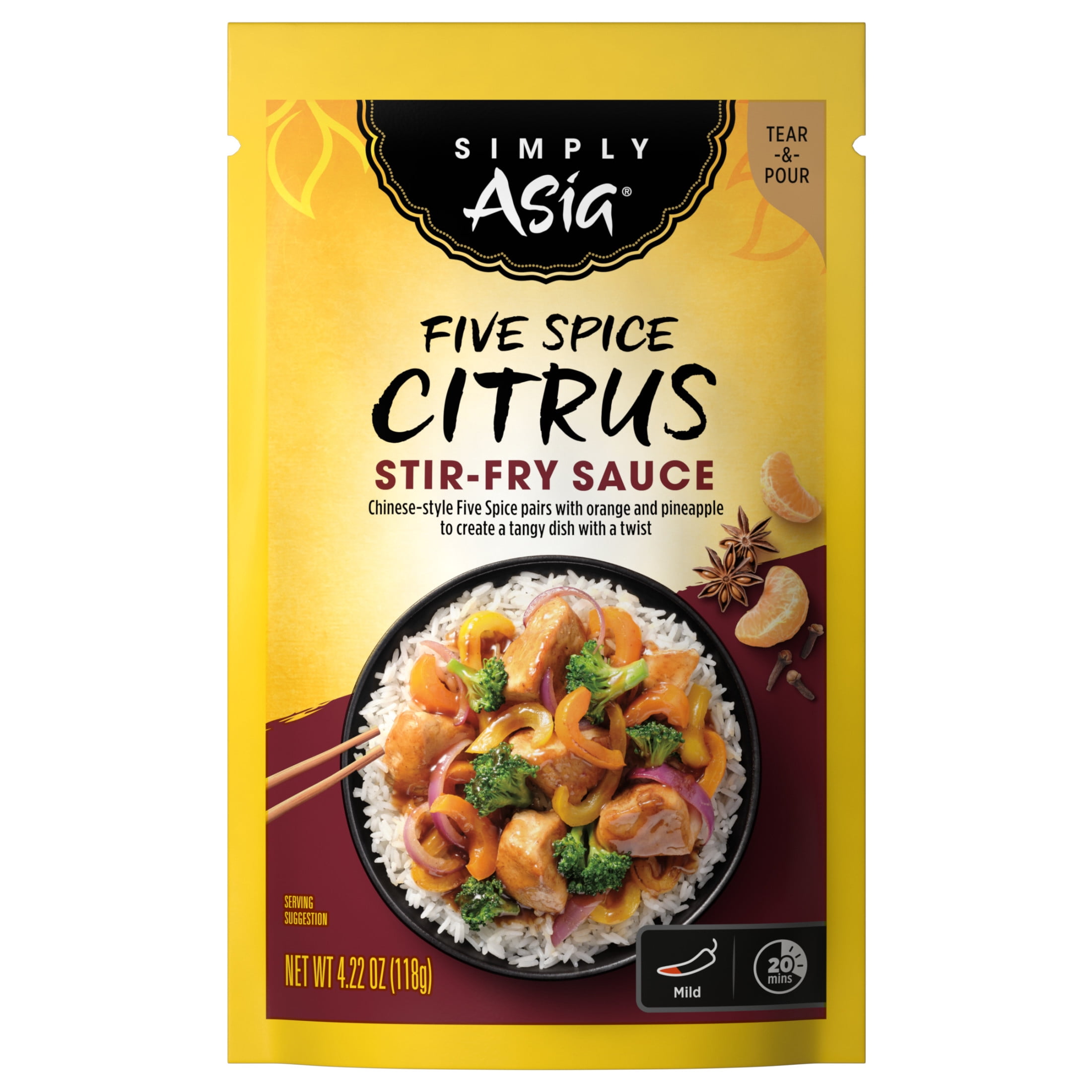 (4 pack) Simply Asia Five Spice Citrus Stir-Fry Sauce, 4.22 oz Pouch
