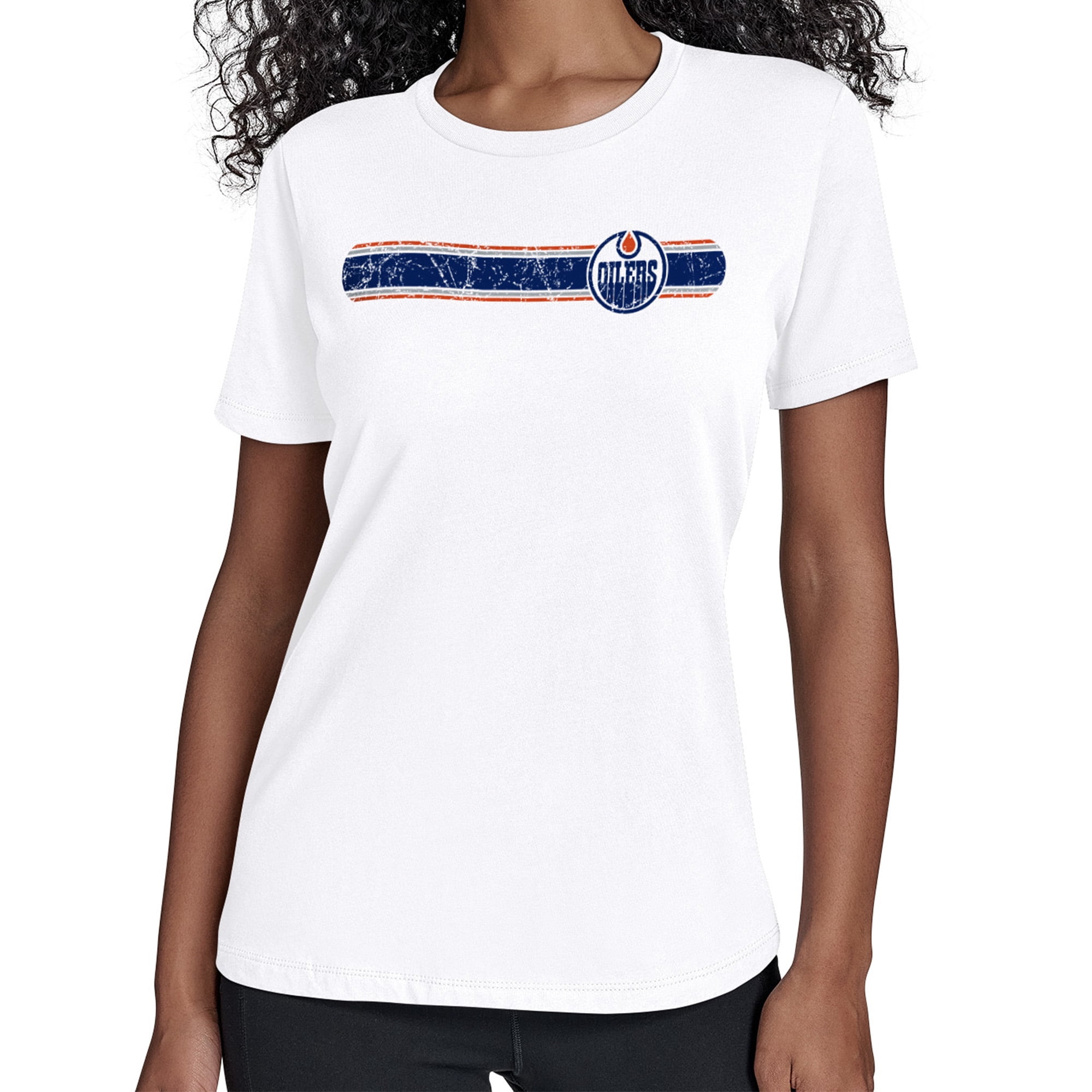 Women's Starter White Edmonton Oilers Team Stripe T-Shirt