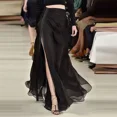 thumbnail image 2 of Falda de gasa de lujo para mujer, vestido largo de cintura alta con abertura lateral, diseño en capas, nuevo verano 2024, 2 of 5