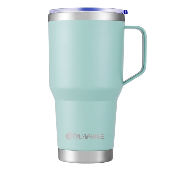 AQUAPHILE 30oz Stainless Steel Insulated Coffee Mug with Handle, Double Walled Vacuum Travel Cup with Lid & Straw, Reusable Thermal Coffee Cup, Portable Coffee Tumbler,Light Blue