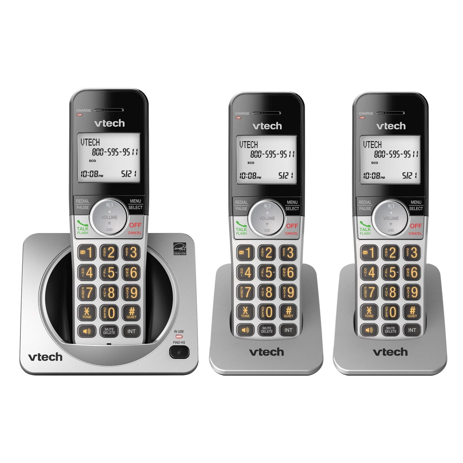 VTech 3 Handset DECT 6.0 Cordless Phone with Call Block, CS5219-3 (Silver & Black)