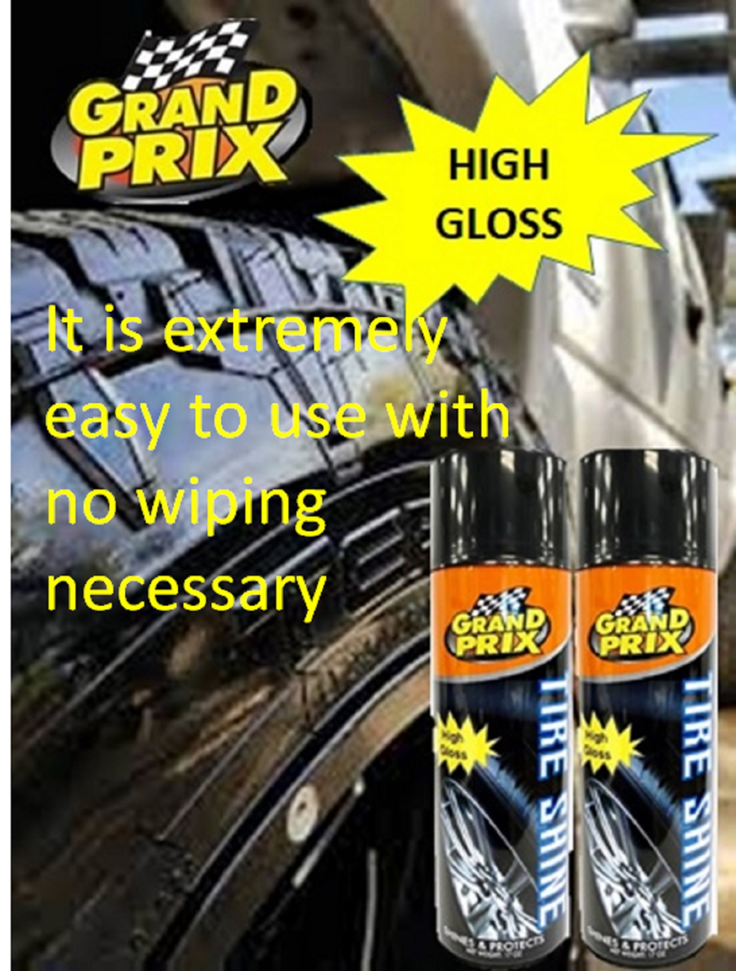 Grand Prix Tire Shine Hi Gloss 17oz 2pk has a superior formulation to provide that long lasting, wet look shine to all types of tires in just seconds it is extremely easy to use