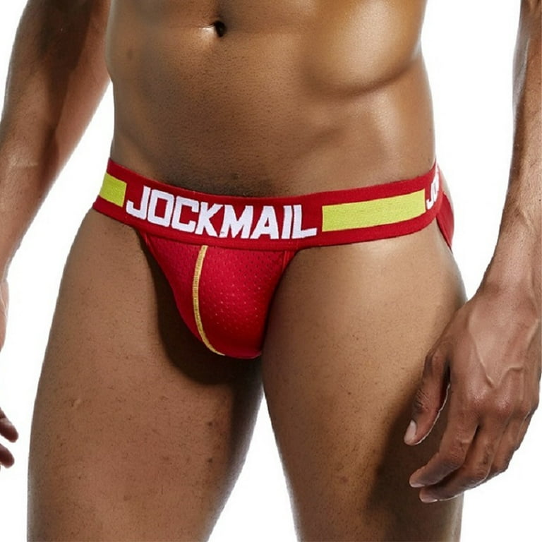 MIZOK Men's Jockstraps Athletic Supporter Sexy Mesh Underwear Red L-2Pc