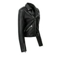 thumbnail image 3 of IROINNID Women's Short Faux Leather Jacket Notch Lapel Solid Color Long Sleeve Jacket Zipper Pocket Outerwear Tops, Black, 3 of 8