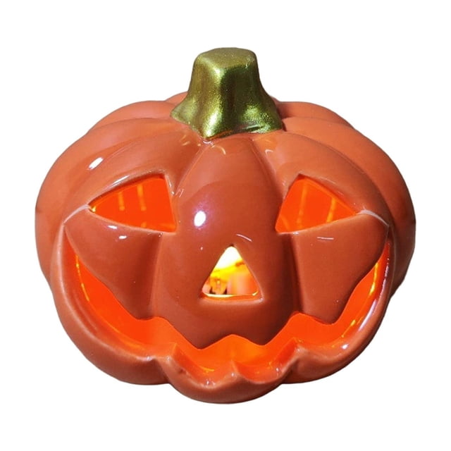 Halloween Pumpkin Lantern Ceramic Desktop Decoration With Glow Effect For Party Home Office Scene Setting