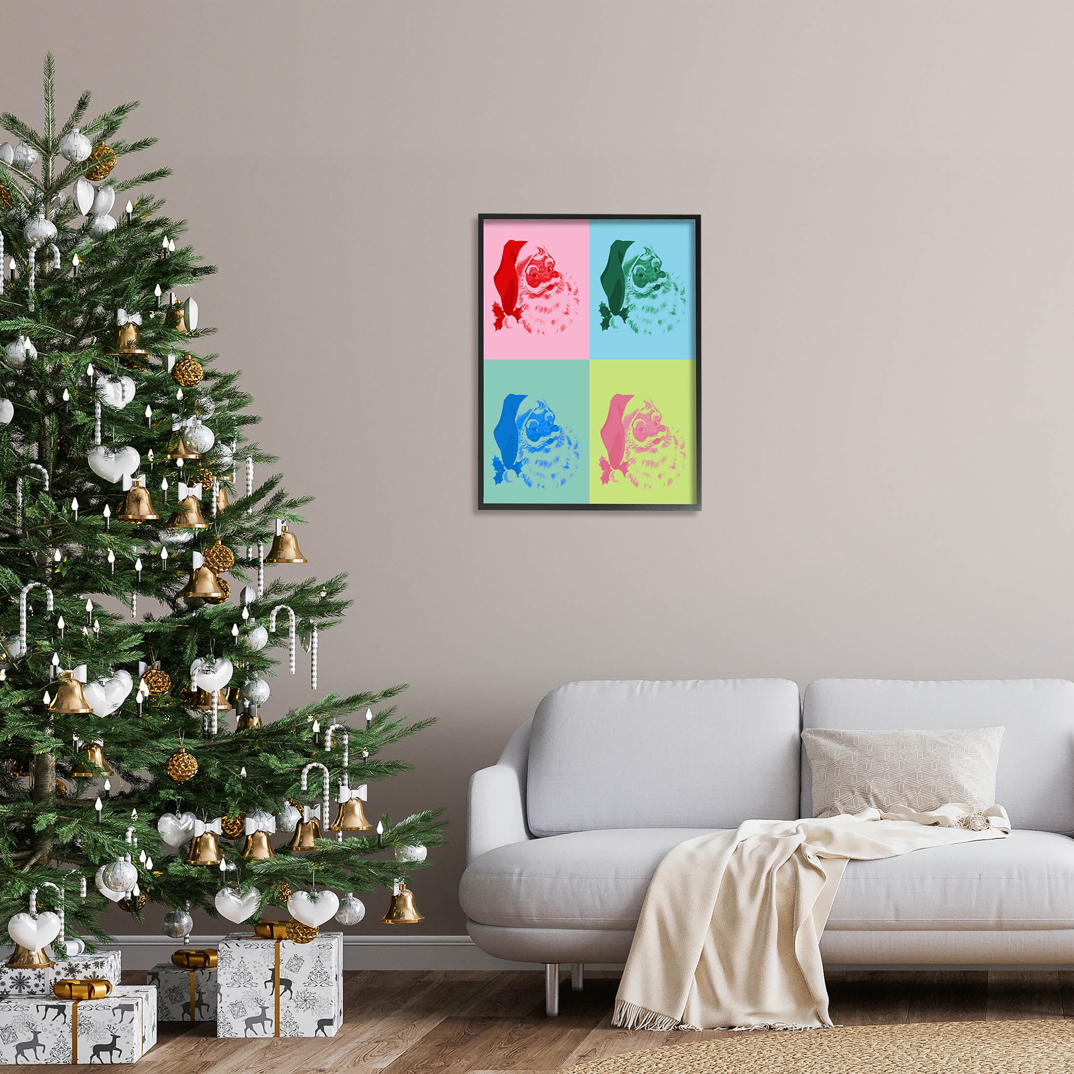 Pop Style Christmas Santa Holiday Graphic Art Black Framed Art Print Wall Art