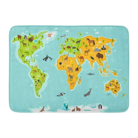 GODPOK World Map with Wildlife Animals Planet Continents with Flora and Fauna Giraffe Elephant Monkey Zebra Bear Rug Doormat Bath Mat 23.6x15.7 (Best Wildlife In The World)