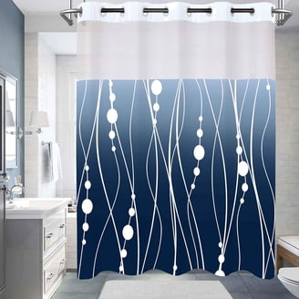 No-Hooks Shower Curtain Set - Blue Ombre With Snap-in Liner, Hotel Style, 72x74 Inches, Waterproof & Easy Install