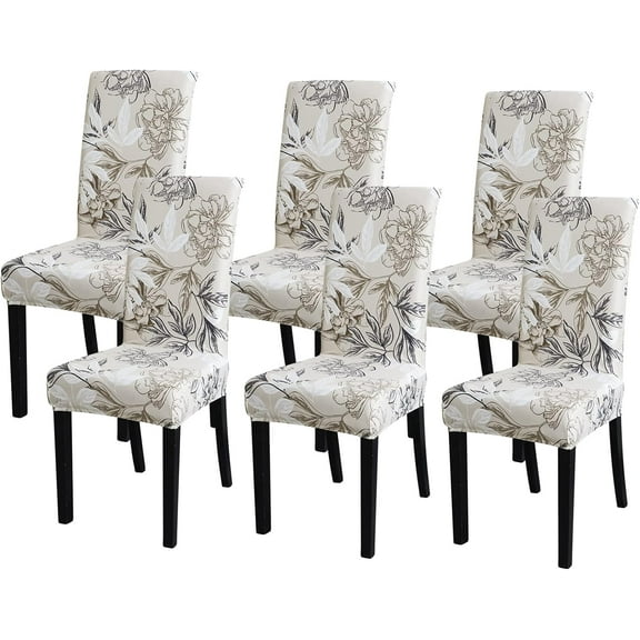 Chair Covers for Dining Room Set of 6,Stretch Kitchen Chair Slipcover 6 Pieces, Parson Chair Cover 6 Pack, Washable and Removable (Elegant Flowers)