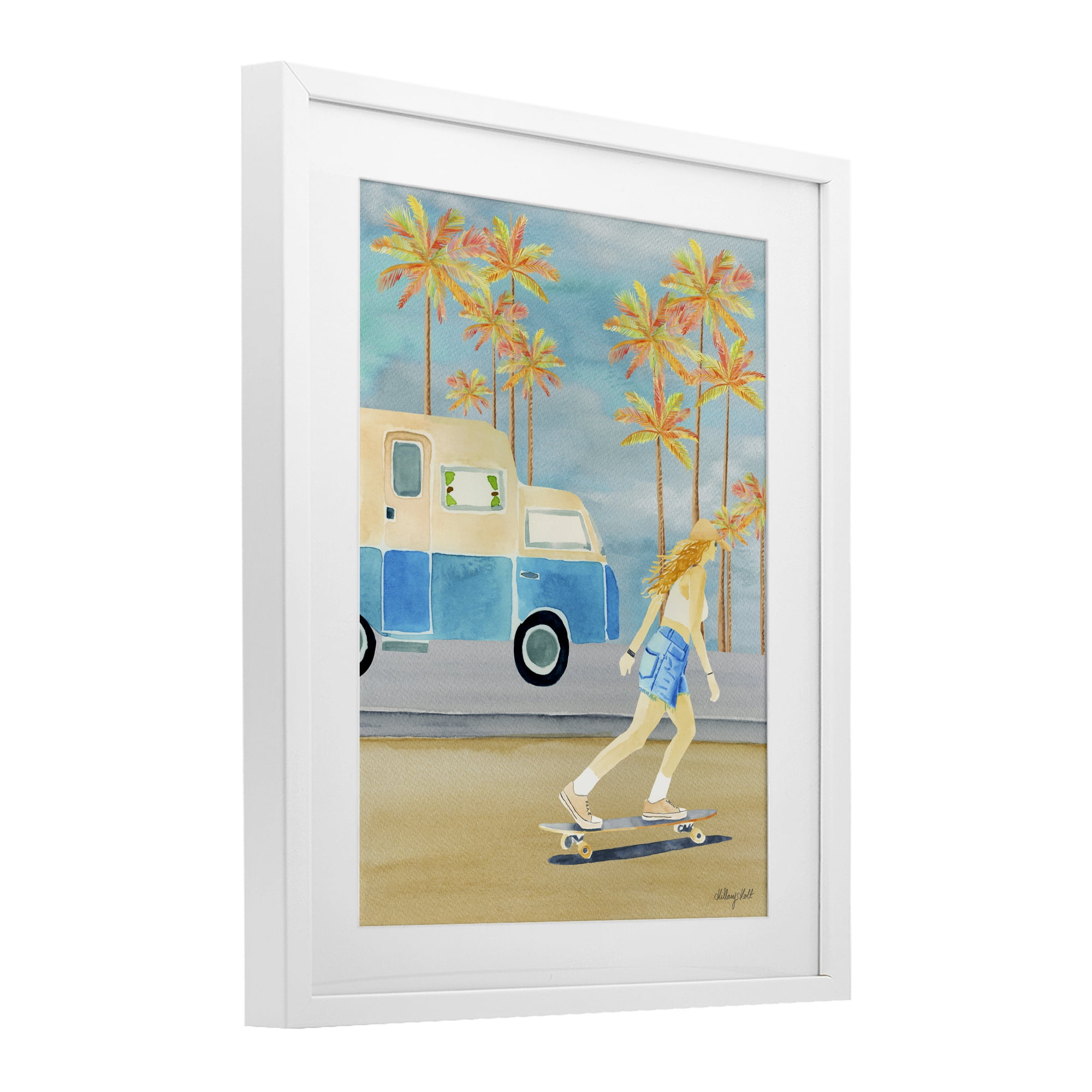 Stupell Industries Santa Monica Road Trip White Framed Print Under Glass, design by Hillary Holt
