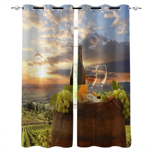 Wine Glass Wine Fruit Grapes Window Curtains Bedroom Kitchen Drapes Panel Curtains for Living Room Christmas Home Decor