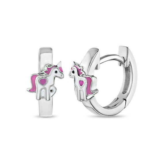Magical Unicorn Boucles d'Oreilles Créoles 9 mm pour Tout-Petits / Enfants - Argent Sterling