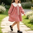 thumbnail image 3 of StSilkitty Dress for Girls Plaid Cotton Long Sleeve Collared Bowknot A-Line Dresses Fall Lightweight Casual Outfits, 3 of 7