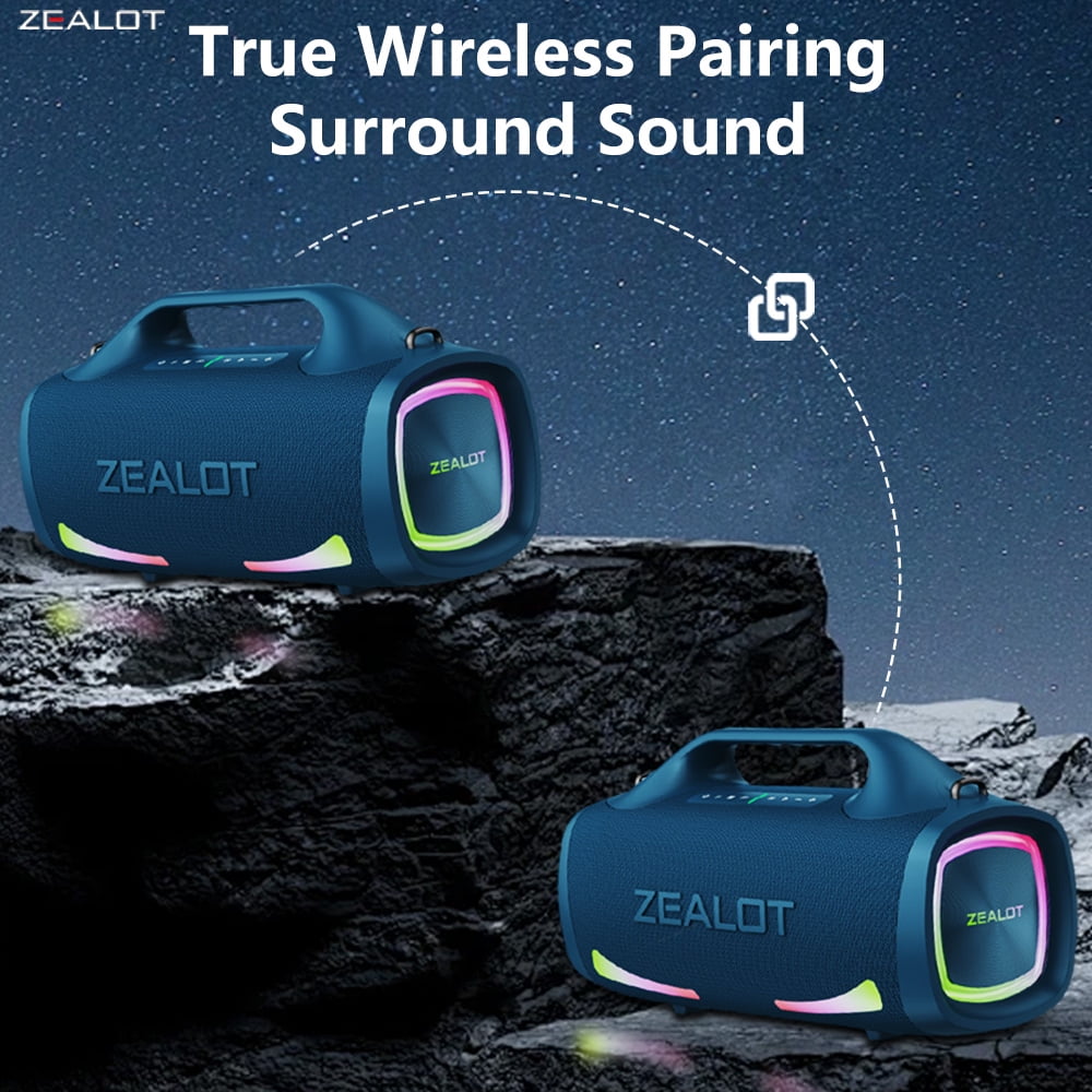ZEALOT 100W Party Speaker, 36h Portable Waterproof Bluetooth Speaker, 24000mAh Battery Camping Speaker, Blue