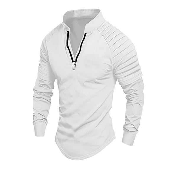 UAMVSH Sweatshirts for Men Casual 1/4 Zipper Athletic Pullover Tops Soft Long Sleeve Stand Neck Sports Shirts with Curved Hem(X-Large,White)