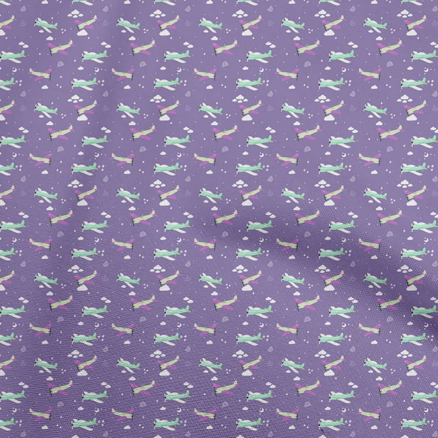oneOone Polyester Spandex Violet Fabric Kids Plane Craft Projects Decor Fabric Printed By The Yard 56 Inch Wide