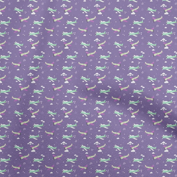 oneOone Cotton Poplin Twill Violet Fabric Kids Plane Sewing Material Print Fabric By The Yard 56 Inch Wide