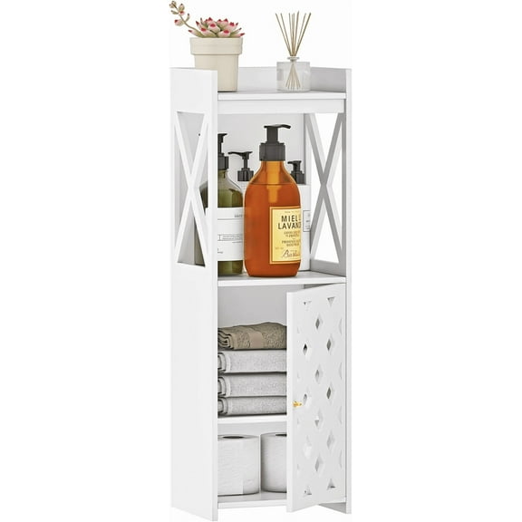 ZOPan Bathroom Storage Cabinet, White Bathroom Floor Cabinet Freestanding Organizer