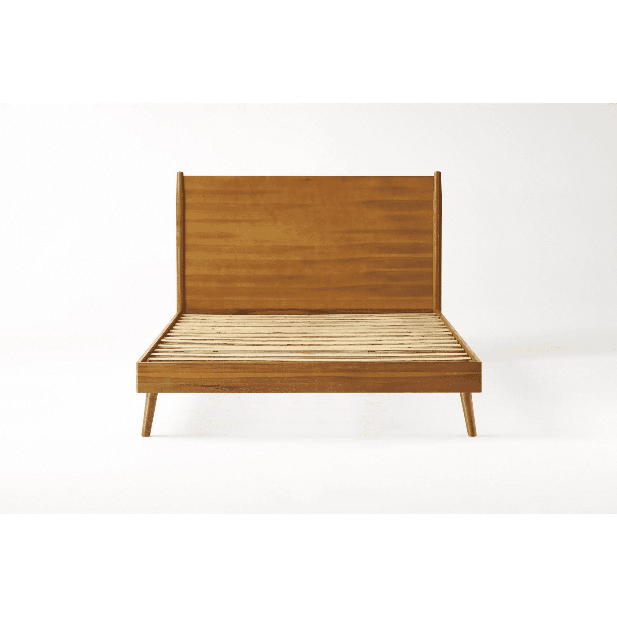 Mintazer Full Platform Bed Frame, Mid-Century Bed with Panel Headboard & Splayed Legs, No Box Spring Required, Natural