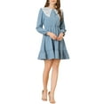 thumbnail image 2 of INSPIRE CHIC Women's Retro Ruffle Hem Dresses A-Line Lace Panel Peter Pan Collar Dress L Blue, 2 of 6