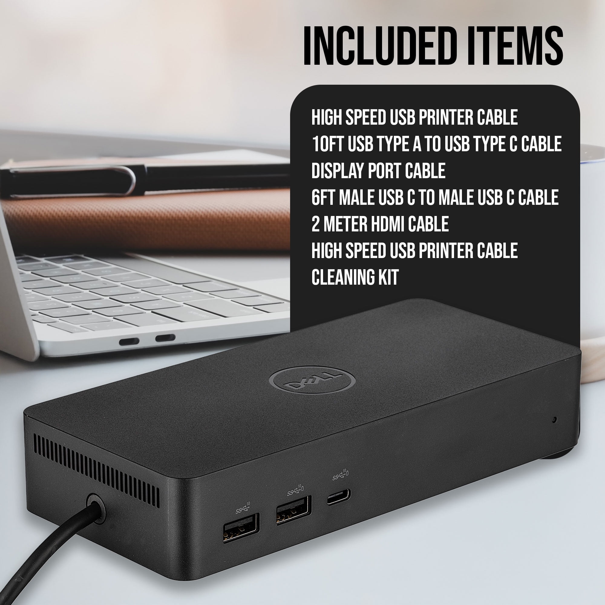 Dell Universal Dock UD22, USB-C Docking Station with 96W Power Delivery, Quad 4K Display Support, USB 3.2 Gen 2, HDMI, Dual DisplayPort, Ethernet Bundle With Accessories