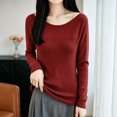 thumbnail image 2 of Xinoom Women Scoop Neck Ribbed Knit Top, Long Sleeve Slim Fit Sweater, Stretchy Form Fitting Knit Shirt for Casual Dating Red,M, 2 of 6