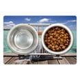 thumbnail image 1 of Buoy Pet Mat for Food and Water, Life Buoy on Jetty Summer Sky Sunshine Exotic Hot Tropical Weather on the Seashore, Non-Slip Rubber Mat for Dogs and Cats, 18" X 12", by Ambesonne, 1 of 2