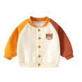 thumbnail image 1 of Varsity Jacket for Girls Boys Baseball Bomber Jacket Fall Winter Windbreak Coat Kids Colorblock School Uniform (0-12M, Orange), 1 of 7