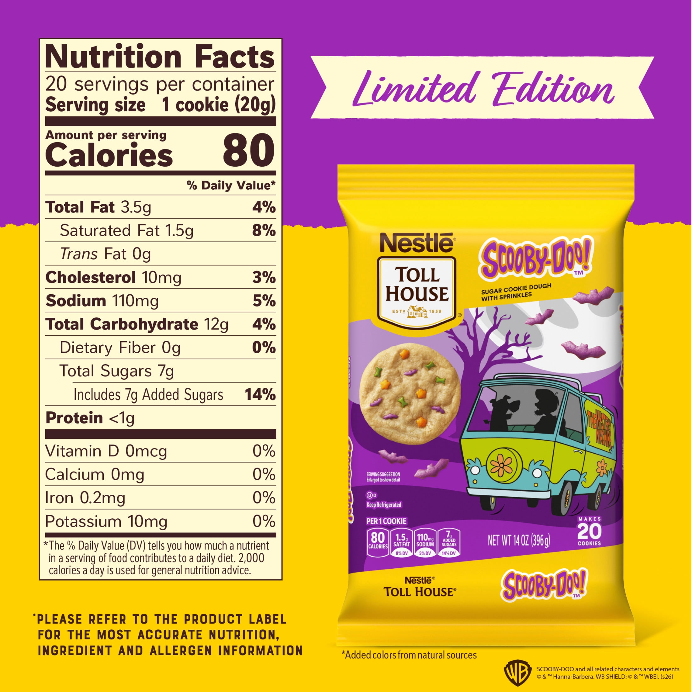 Nestle Toll House Scooby Doo Sugar Cookie Dough, Scooby Snacks, Halloween Cookies, 20 Cookies 14 oz