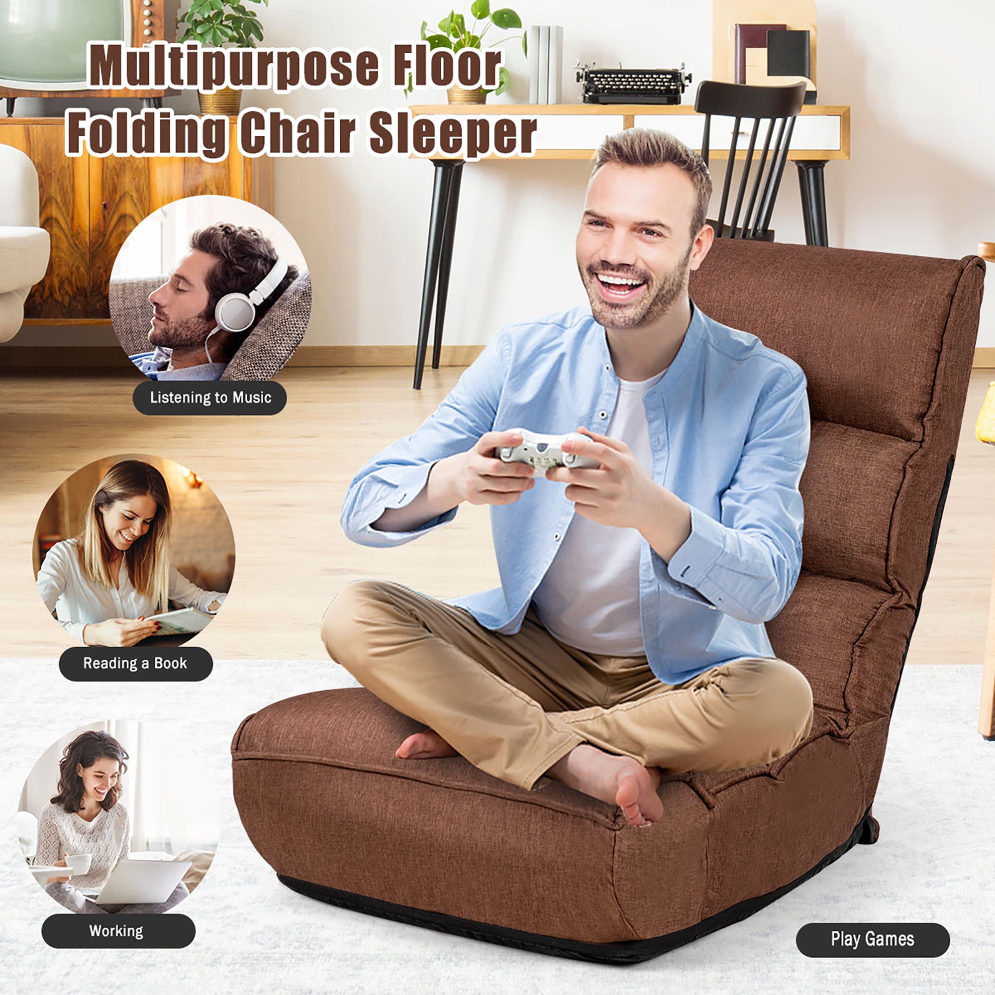 Costway 4-Position Adjustable Floor Chair Folding Lazy Sofa Cushioned Couch Lounger New
