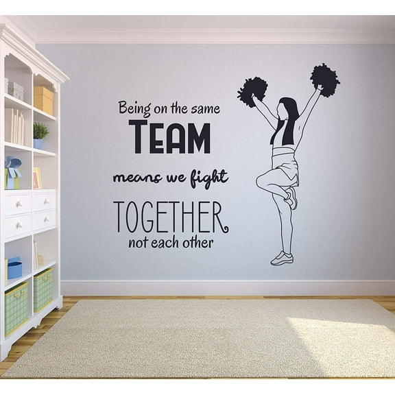 Cheerleader Cheer Dance Sports Motivation Inspiration Quotes Wall Sticker for Girls Teens Bedroom Kids World Cup Sport Fans Rooms Home Art Murals Decals Wall Art Vinyl Decoration Size (28x30 inch)