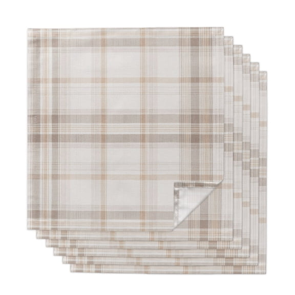 Cloth Napkins Set of 6 - 20x20 Inches, Brown Beige Plaid Washable Reusable Table Napkins, Farmhouse Checkered Buffalo Soft & Absortbent Dining Napkin for Party Wedding Hotel Restaurant