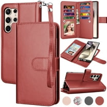 For Samsung Galaxy S24 Ultra Wallet Case, Ebizware Galaxy S24 Ultra Magnetic Leather Wallet Phone Case with Credit Card Slots Holder and Kickstand Folio Flip Detachable Cover - Wine Red