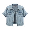 thumbnail image 4 of JIAYUE Outerwear Jacket For Women Solid Color Short Sleeve Relaxed Fit Button Front Denim Trucker Cropped For Classic Outerwear Design, 4 of 8