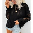 thumbnail image 2 of Sweater Lace Long Sleeve Round Neck Hollow Out Pure Color Casual Knitwear for Women Black S, 2 of 6
