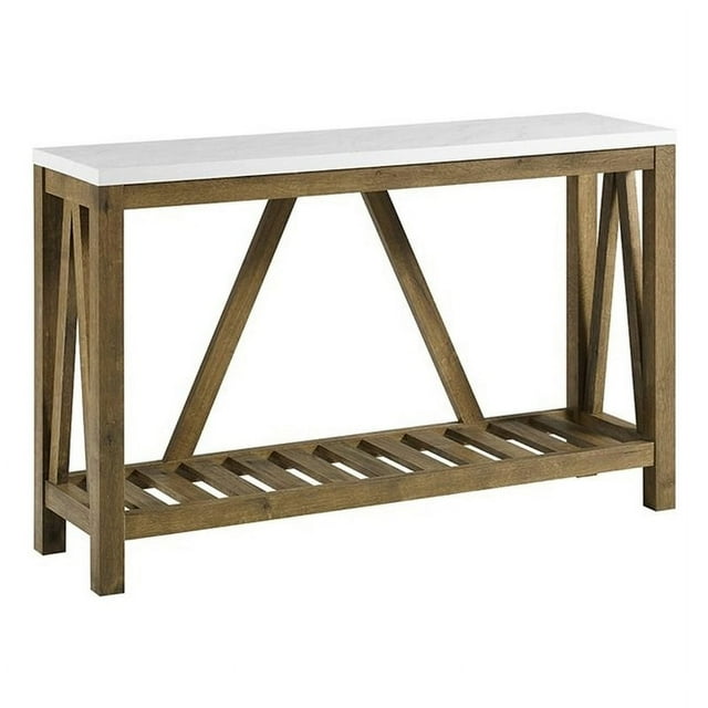 Walker Edison A-Frame 52" Faux-Marble Top Wood Console Table in White/Walnut